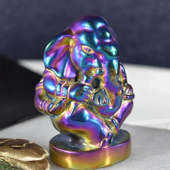 Rainbow Aura Obsidian Ganesha